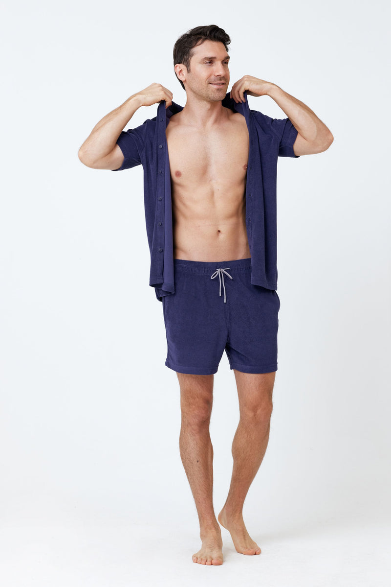 Navy Blue Men\'s Terry Siamo Cloth – Shorts Verano